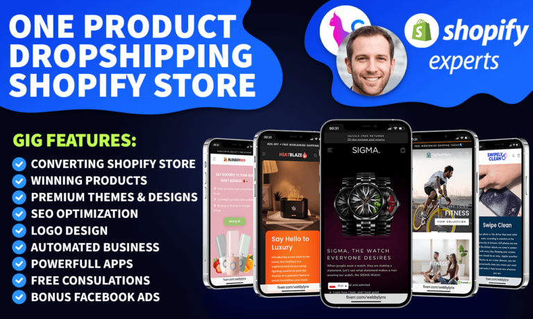 I will build one product shopify dropshipping store shopify website webbylynx-min