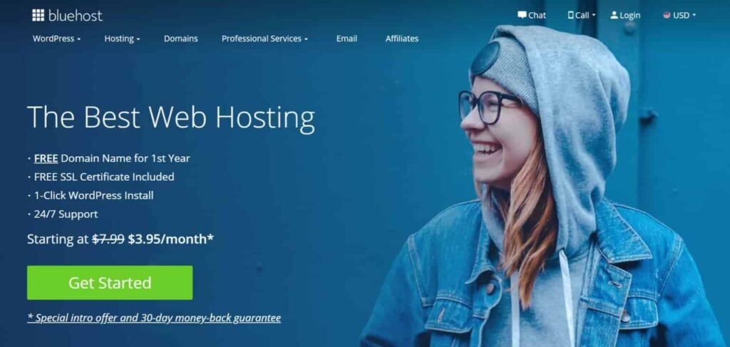 Bluehost hosting home page